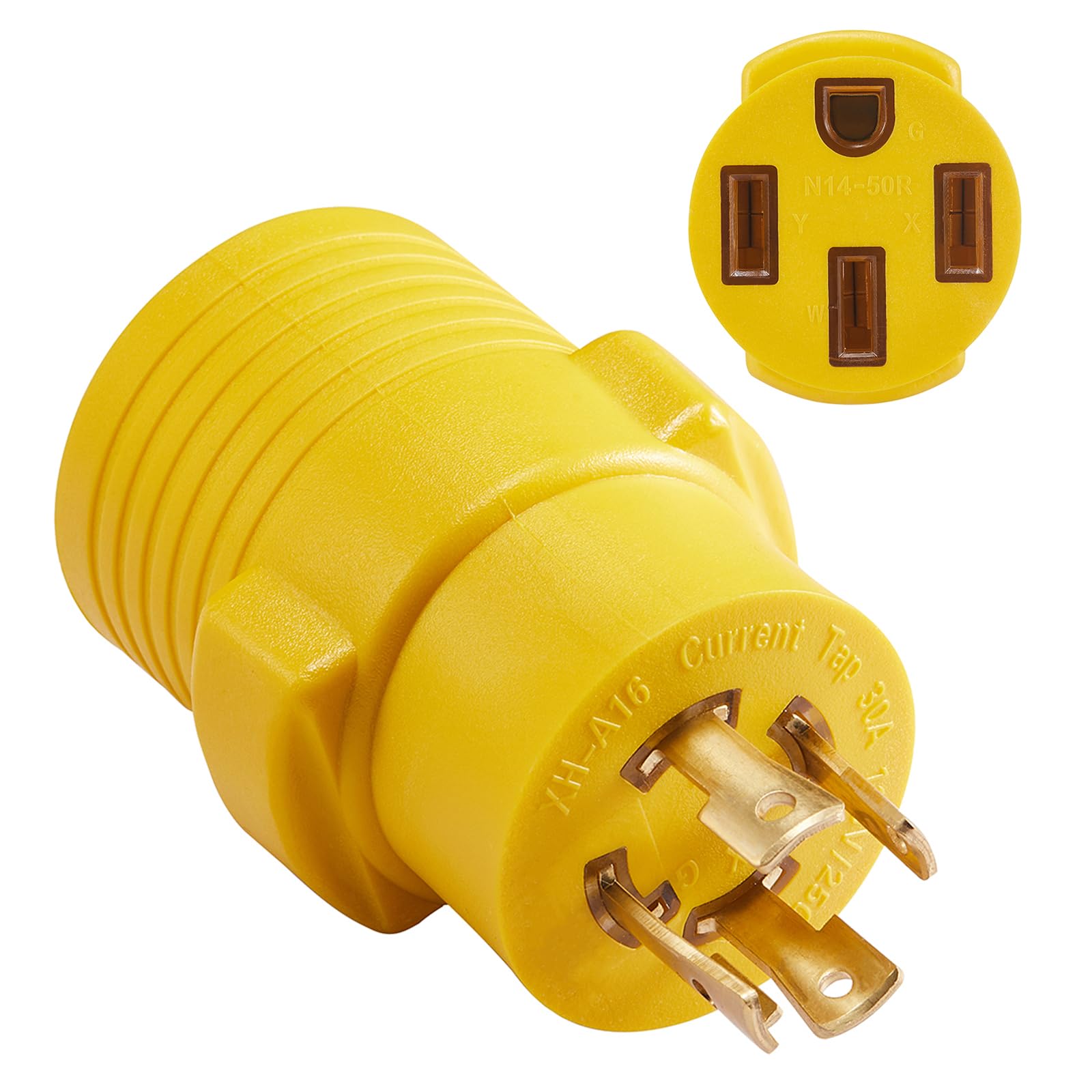 NEMA L14-30P to 14-50R Generator Adapter, 30 Amp Twist Locking Generator 4 Prong Male Plug to 50 AMP 4 Prong RV EV Female Connector, for RV Trailer Camper Generator EV Level 2 Tesla Charging