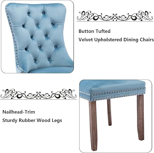 Miniatura 179 de Aoowow Juego de 2 sillas de comedor tapizadas de terciopelo, sillas laterales sin brazos con respaldo de ala, botones y patas de madera maciza para