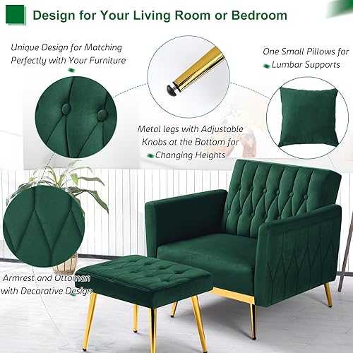 Miniatura 46 de Silla decorativa de terciopelo con reposabrazos y respaldo ajustables, sillón reclinable con botones, sillón reclinable individual con otomana y una