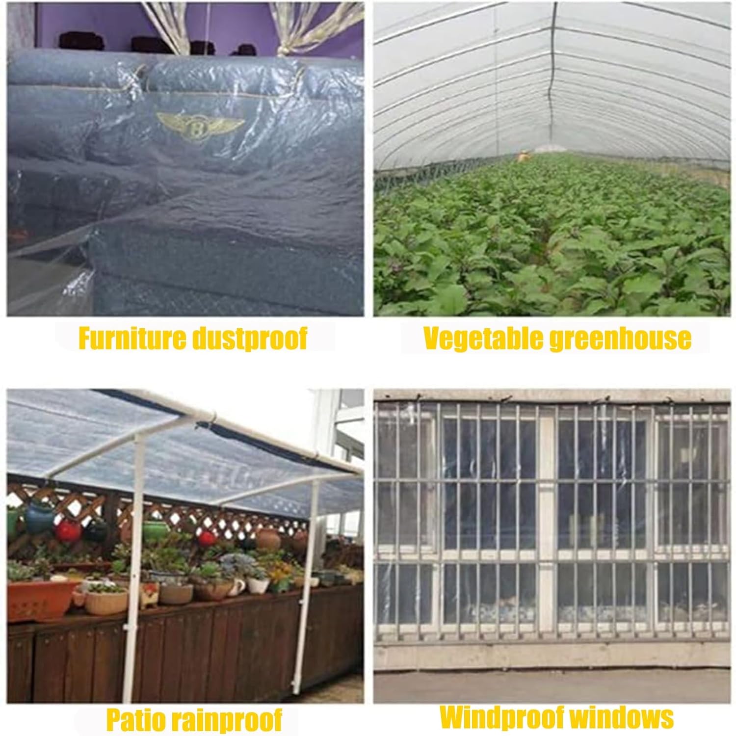 7x12 FT Durable Clear Transparent Vinyl Tarp Cover, Outdoor Vinyl Curtains Garden Gazebos Curtain Clear Tarps Tent Side Panels Waterproof Tarpaulin Cloth, for Gazebo, Garage, Plant