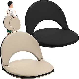 Cinnvoice 2 asientos de estadio, sillas reclinables para gradas con correa para el hombro, reclinables, portátiles, para playa, plegables, impermeables, para exteriores (negro y caqui)