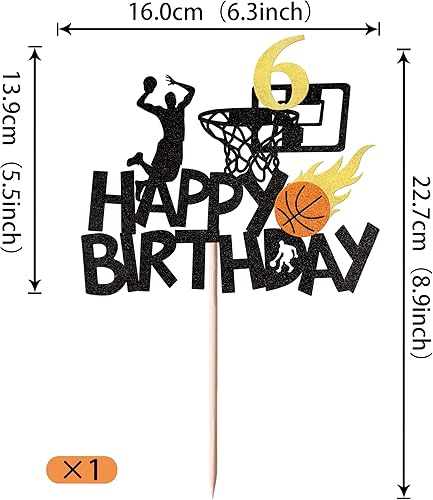 Miniatura 2 de 1 paquete de decoración para pastel de baloncesto de 6 cumpleaños con purpurina para fanáticos de la NBA, baloncesto, deportes, pastel para baby