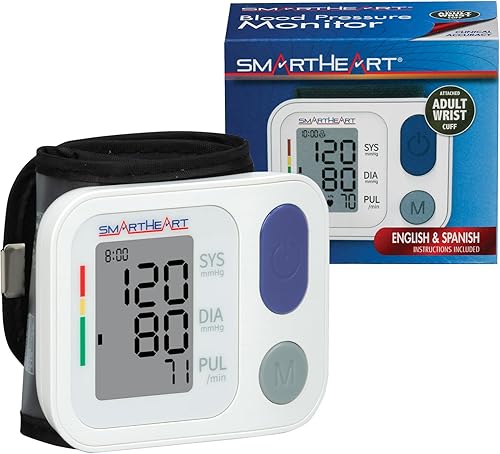 SmartHeart Monitor de presión arterial  Muñequera para adultos  Memoria para 2 personas  Almacenamiento total de lectura 398  Fácil de usar  Inflado