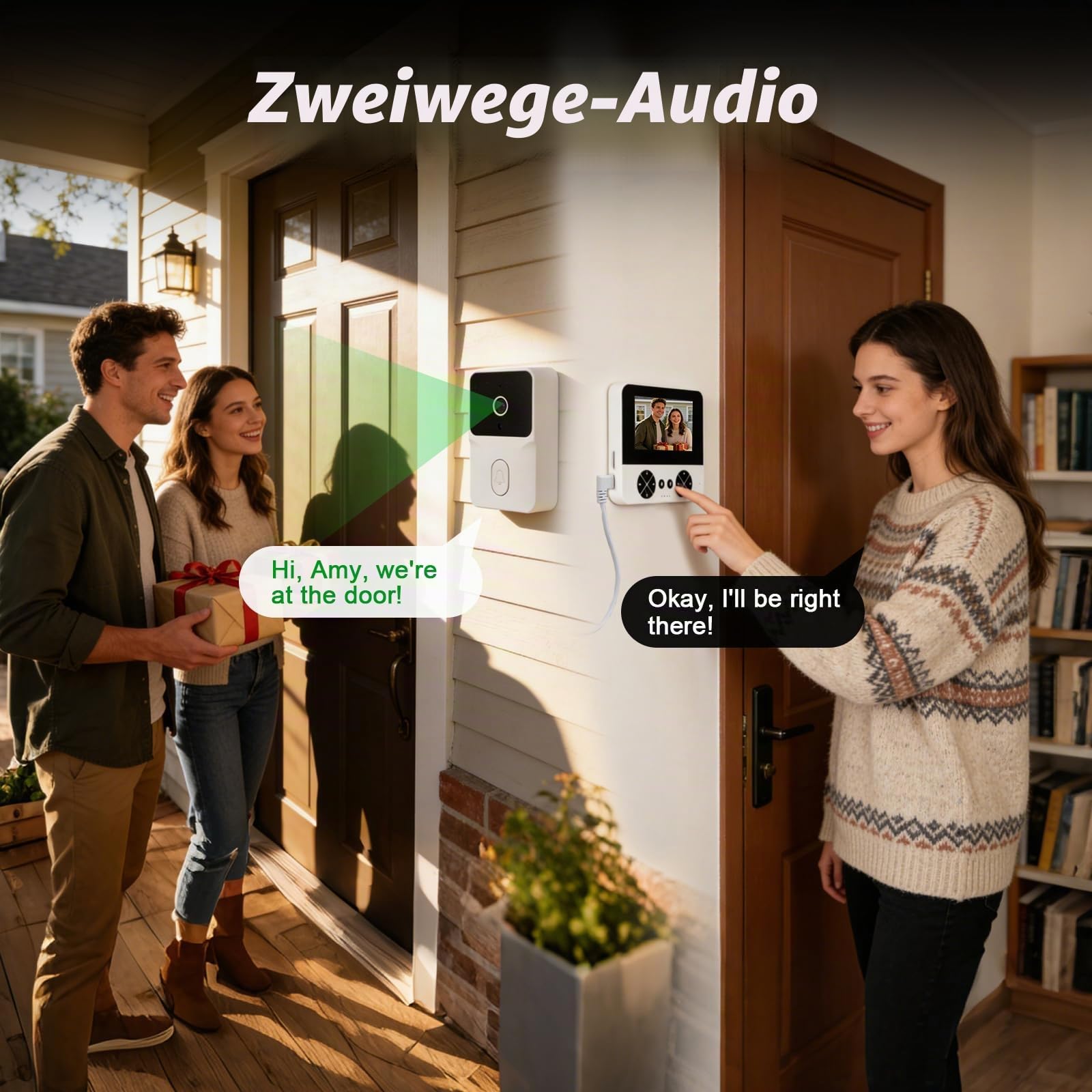 Türklingel mit Kamera und Monitor 4,3 Zoll, 80° Weitwinkel Video Türklingel,Türsprechanlage mit Kamera 1080P HD, Gegensprechanlage Infrarot Nachtsicht Zwei-Wege-Audio, IP65 Wasserdicht,Weiß
