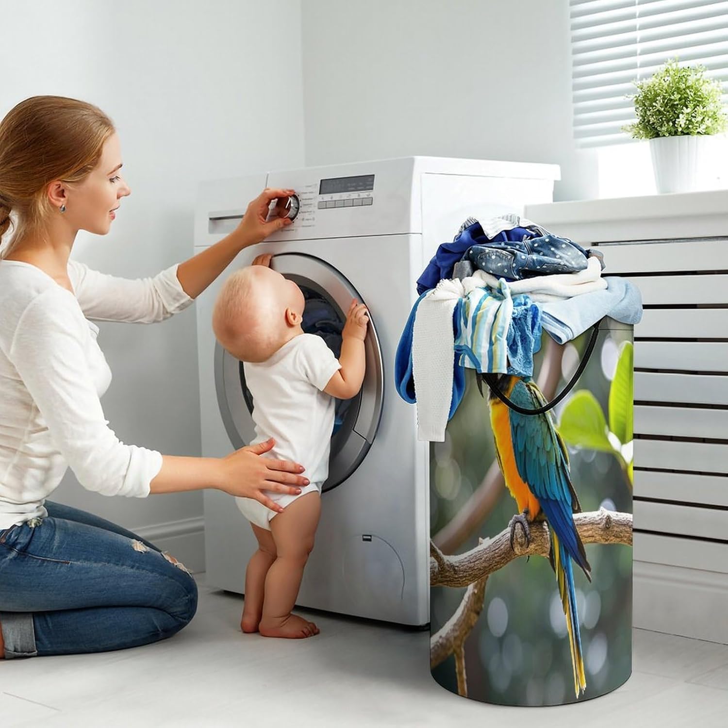 Parrot Laundry Hamper Large Collapsible Laundry Basket with Handles Waterproof Clothes Hamper Portable Dirty Clothes Basket for Bedroom Laundry Room Closet Bathroom