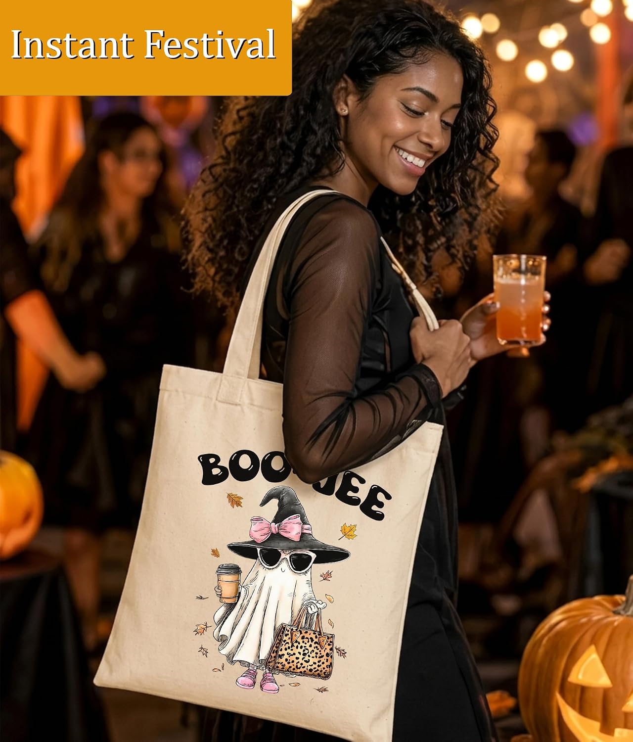 Halloween Ghost Gifts Tote Bag for Women, Fall Spooky Season Tote Bag for Halloween, Medium Size with Inner Pocket