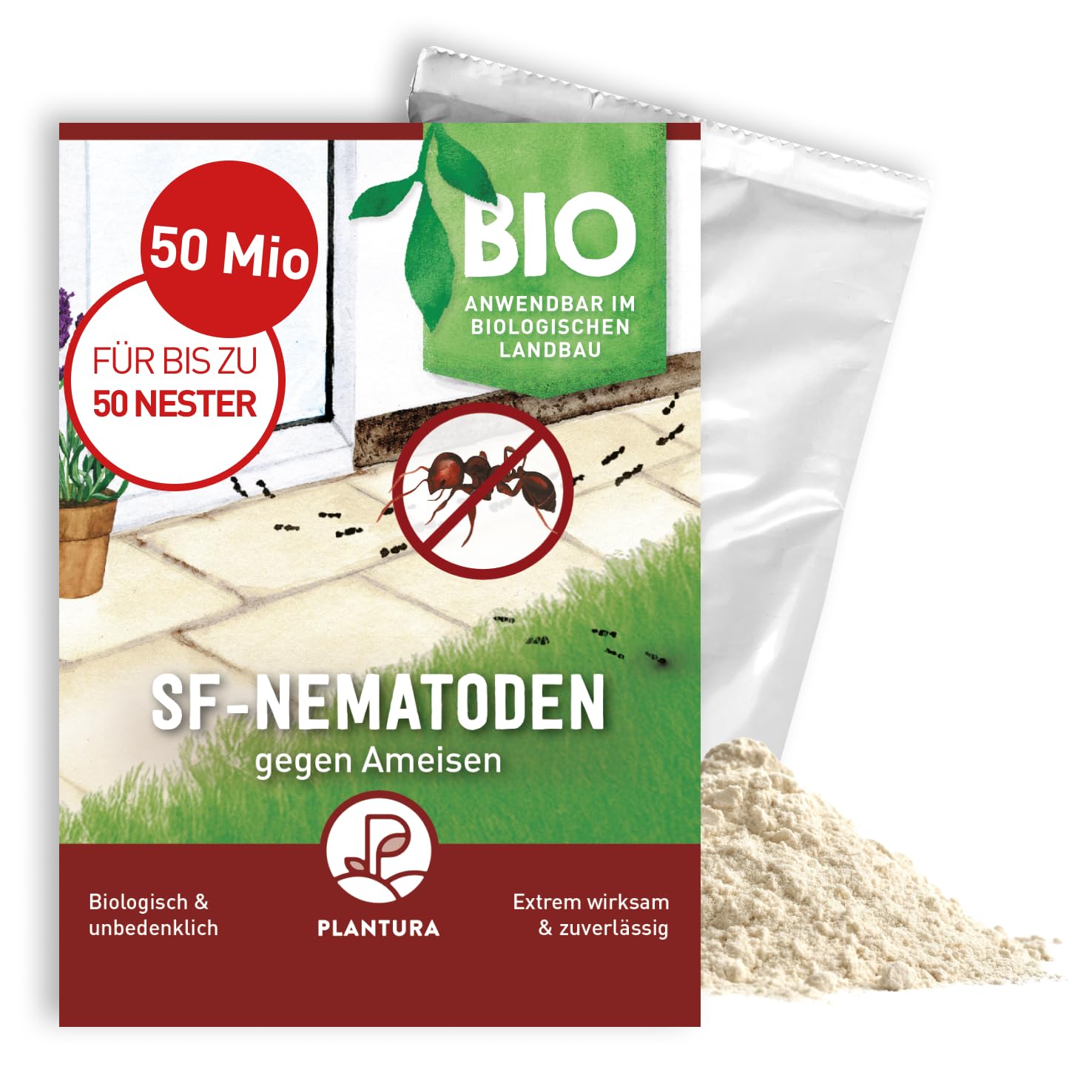 Plantura SF-Nematoden gegen Ameisen – 100% biologisch & hochwirksam, einfache Anwendung, Nützlinge aus Deutschland, 50 Mio für bis zu 50 Nester/ca. 10 m Mauer