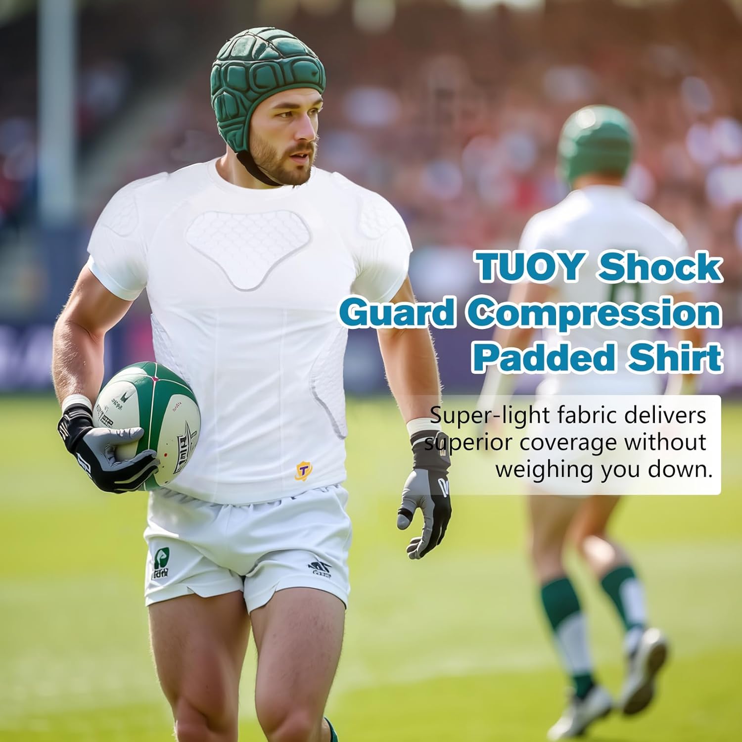 Men's Padded Shirt Football Chest Rib Protector Heart Sternum Guard Compression Shirt with Shoulder Back Rib Pads for Adult Football Basketball Baseball Softball Rugby