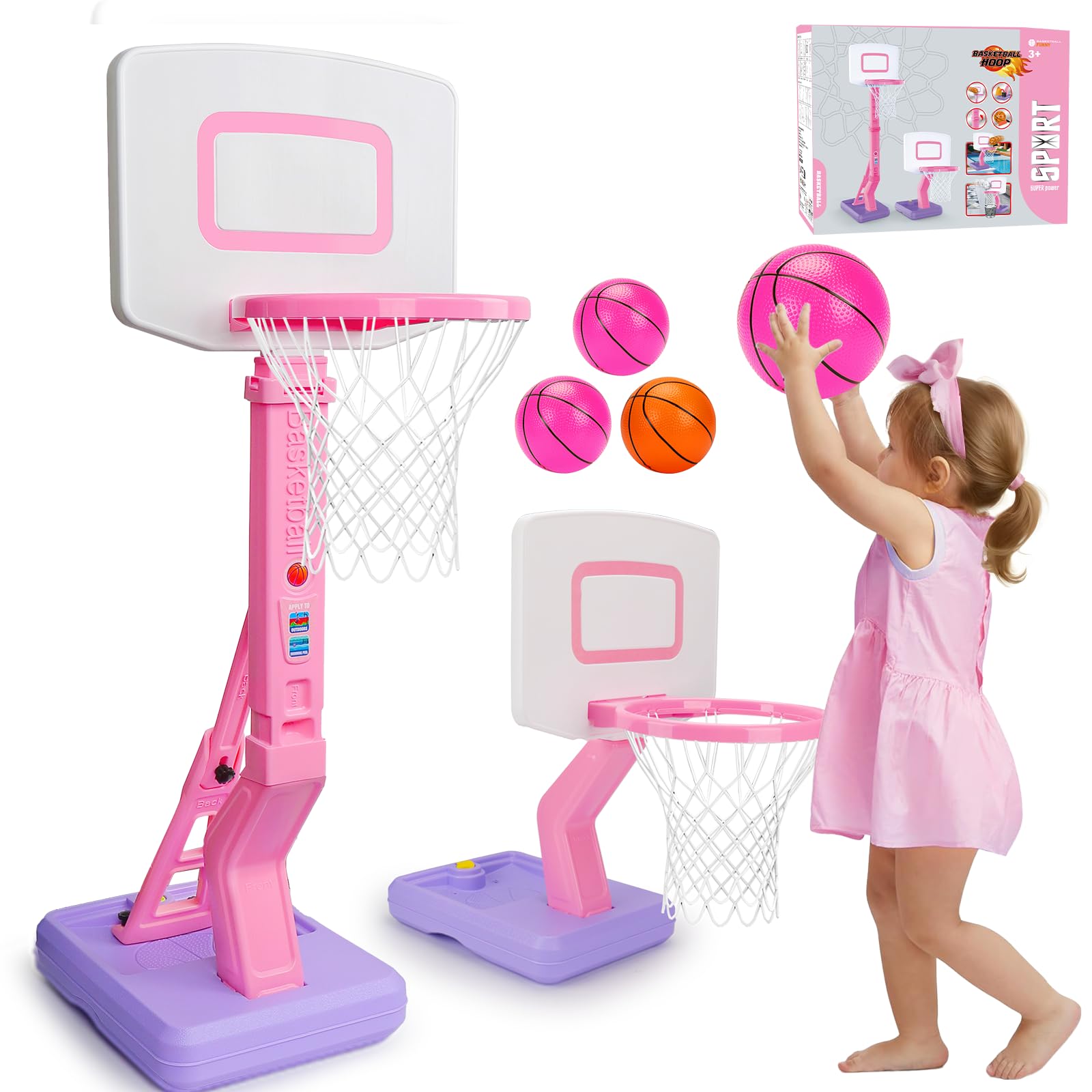 Cesto de baloncesto para niños, juguete interior y exterior a partir de 2 3 4 años, cesto de baloncesto ajustable en altura 70-137cm con pelotas de baloncesto y bomba, juguete para niños, regalo para