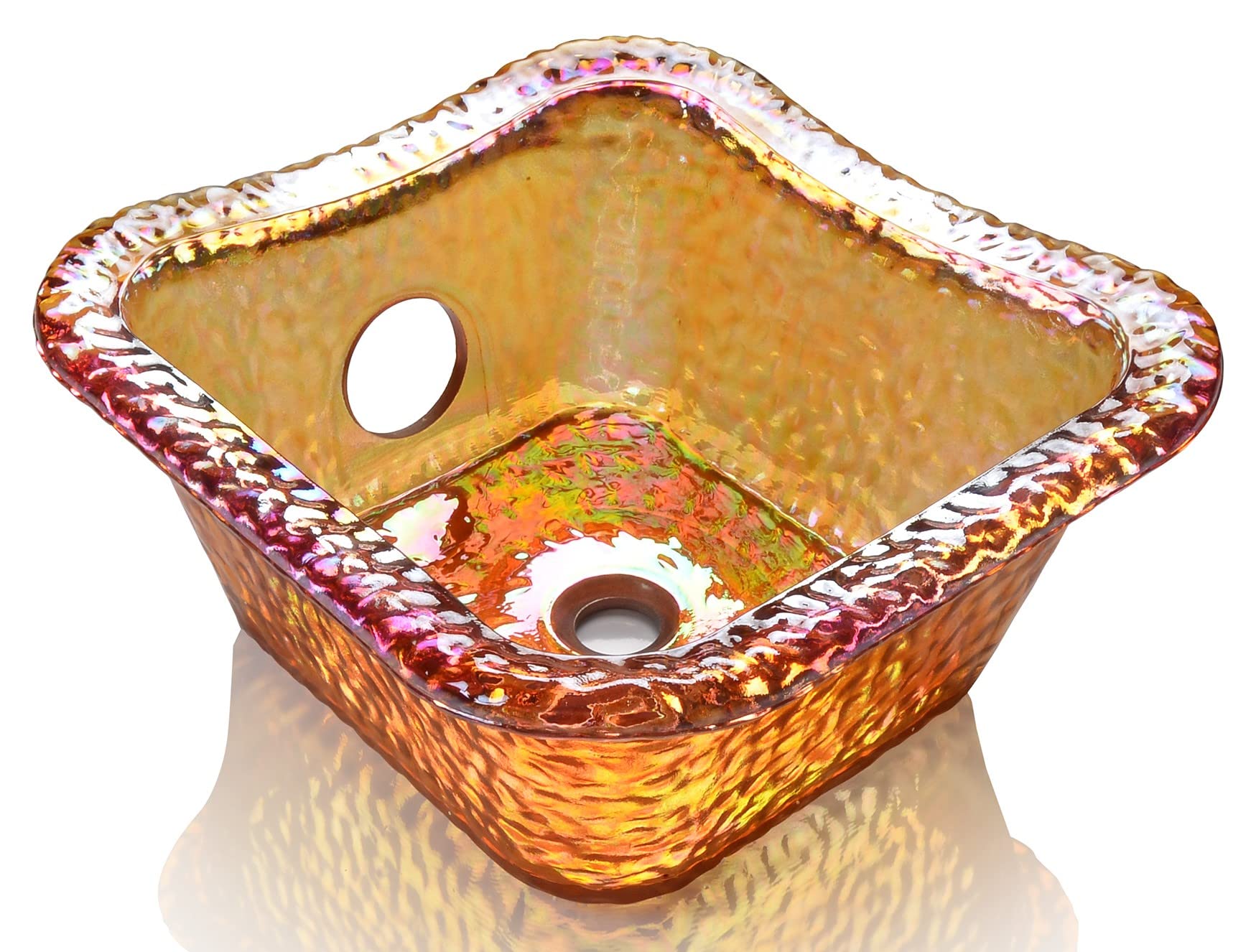 Square Glass Sink Bowl for Salon Pedicure Spa Foot Soak (Gold)