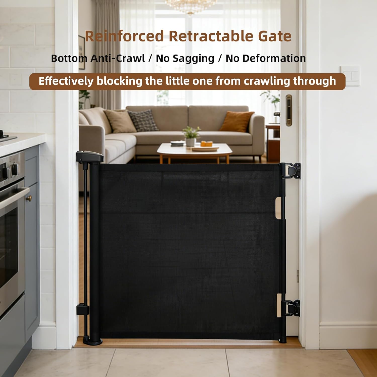 55 inch Retractable Baby Gate Black - One-Hand Operation Secure-Lock, Easy Install for Stairs, Doorways, Portable Mesh Barrier, Adjustable Width for Indoor/Outdoor, Dog & Child Safety