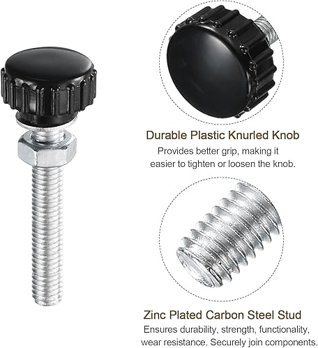 Miniatura 510 de uxcell Juego de 4 perillas moleteadas, tornillos de pulgar con tuercas y arandelas, rosca macho métrica M6 x 1.378 in, cabeza de plástico de 0.984