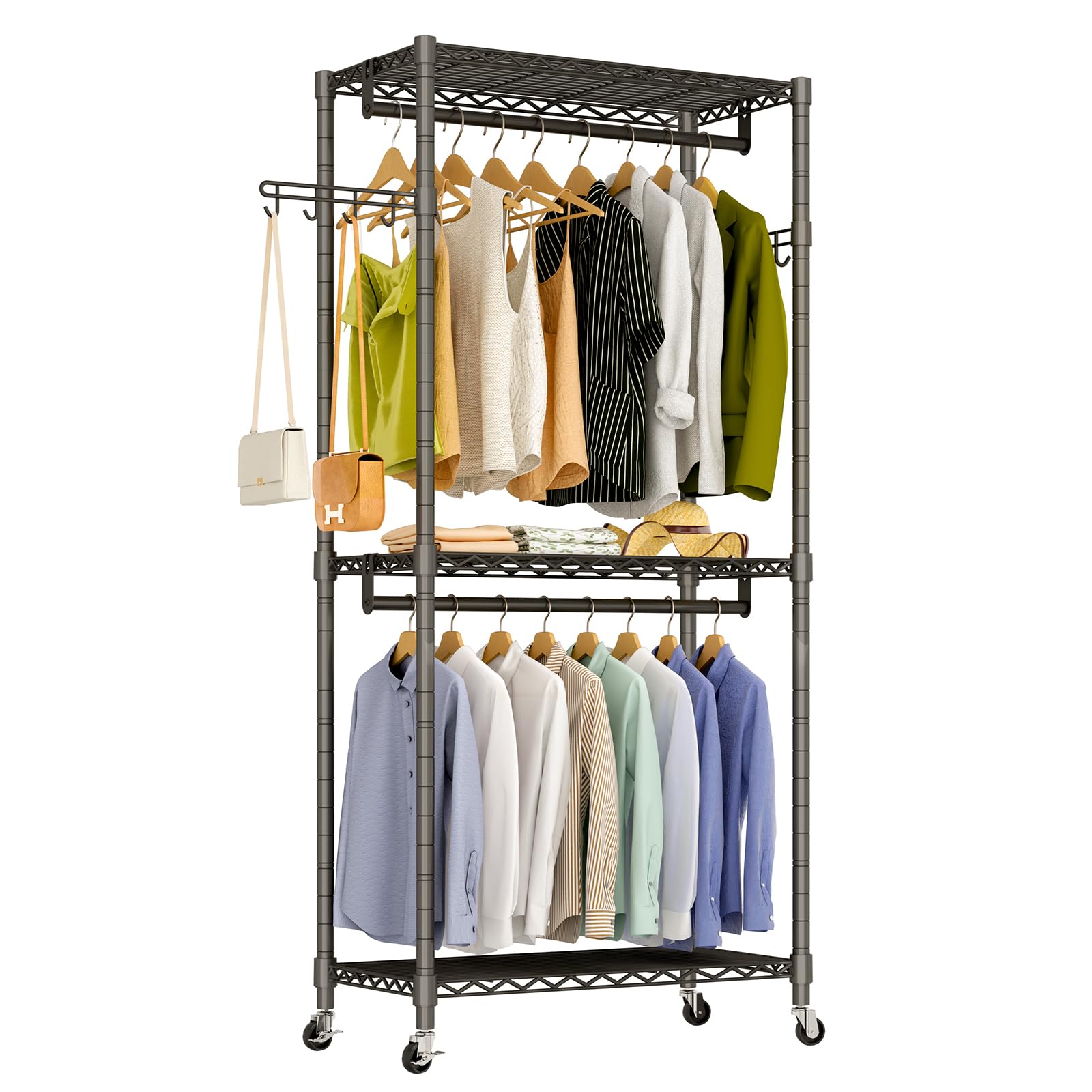 Amazon.com: Exglobol Rolling Clothes Rack, Heavy Duty Wire Adjustable ...