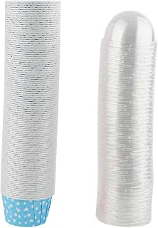 100 Pièces tasses cuisson de gâteau rondes, mini doublures cupcake anti-graisse étuis à muffins en papier avec couvercle pour outils décoration de moule gâteau mariage fête(Bleu)