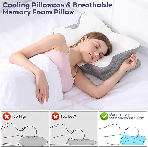 Miniatura 3 de Almohada cervical para el cuello, almohada de espuma viscoelástica para apoyo y alivio del dolor, almohada ergonómica de contorno para dormir de