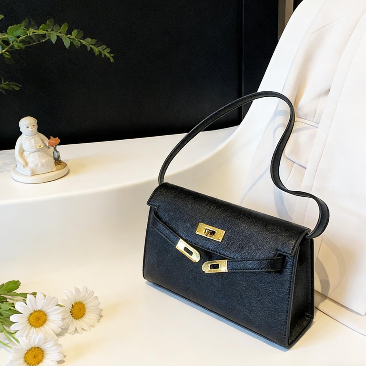 Suede Shoulder Bag, Crossbody Style with Flap and Buckle Closure - Image 7