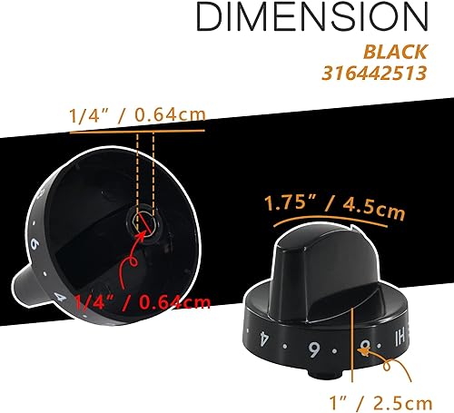 Miniatura 5 de GYOFFULL 316442513 - Perilla de estufa para horno de gas, color negro, compatible con Frigidaire, Kenmore, quemador Sears (paquete de 2)