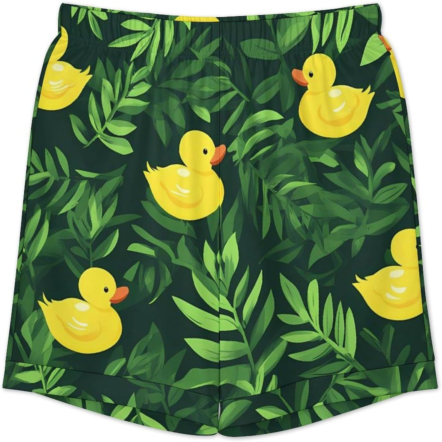 Yellow Rubber Ducks in Green Leaf Men's Short Sleeve Pajama Set Satin Silk Like Lounge Sleepwear