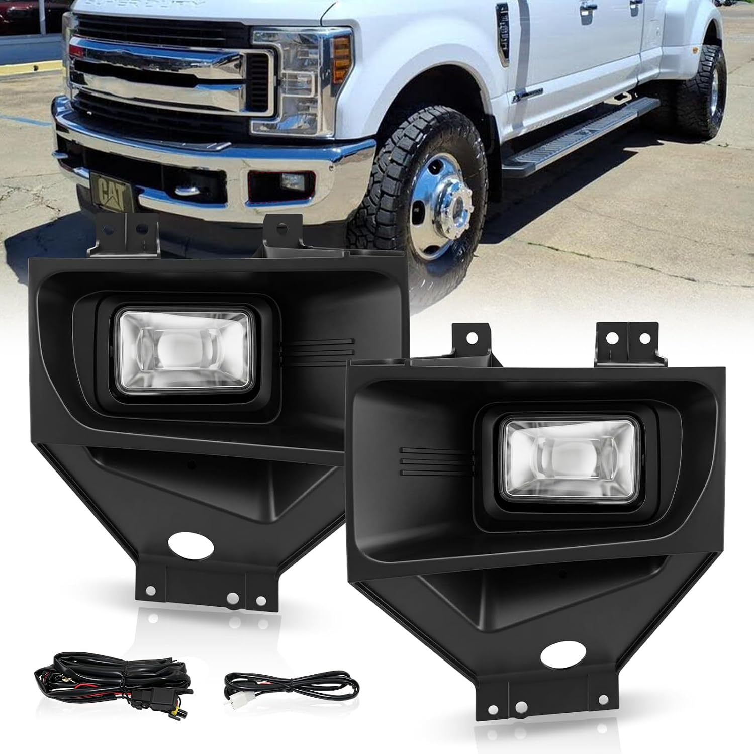 Fog Light Assembly Pair Driver & Passenger Side Compatible with 2017-2019 Ford F250 F350 F450 F550 Super Duty, LED Fog Lamp W/Wiring Harness & Power Switch, Replaces# HC3Z15201B HC3Z15200B