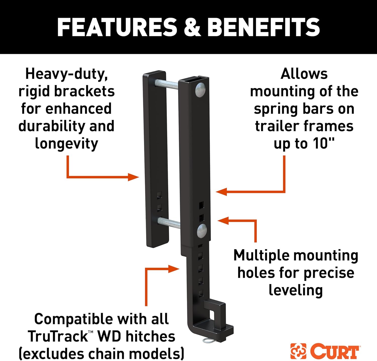CURT TruTrack Heavy-Duty Adjustable Weight Distribution Hitch Support Brackets (2-Pack) Fits 10-Inch Trailer Frames - 17519