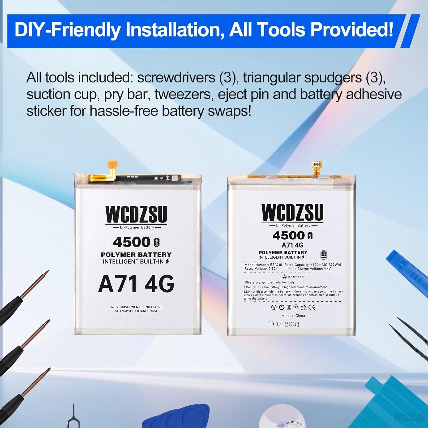 Replacement Battery for Samsung Galaxy A71 4G 4500mAh High Capacity New 0 Cycle Lithium Polymer for Galaxy A71 4G Battery with Full Tool Kit Model: SM-A715F