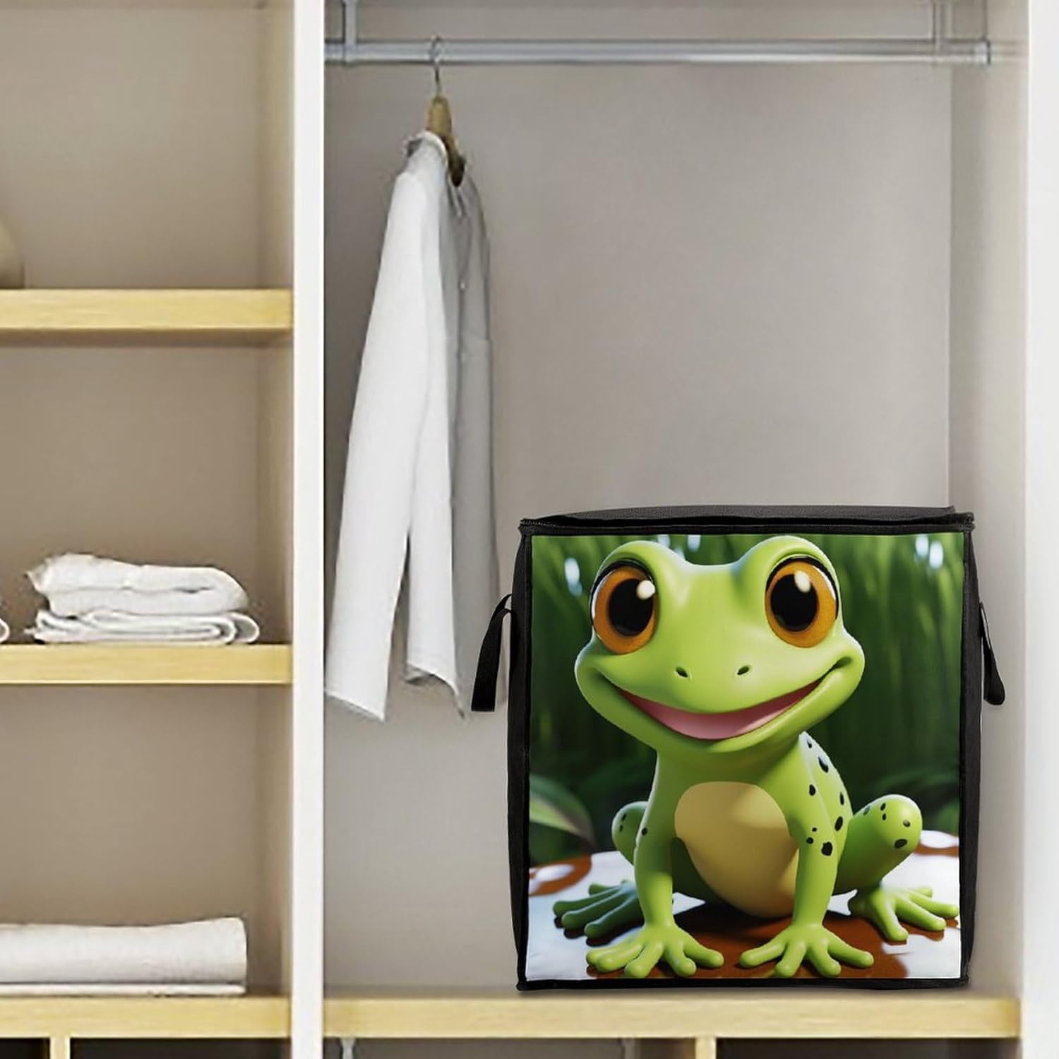 Quilt Storage Bag,Cute Frog Printed Large Foldable Storage Container Portable Travel Storage Bag for Blankets, Quilts, Clothes, Comforter, Bedding And Pillows