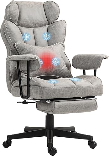 Miniatura 1 de HOMCOM Silla de oficina ejecutiva de masaje con 6 puntos de vibración, silla de oficina grande y alta con calefacción de 400 libras con reposapiés y