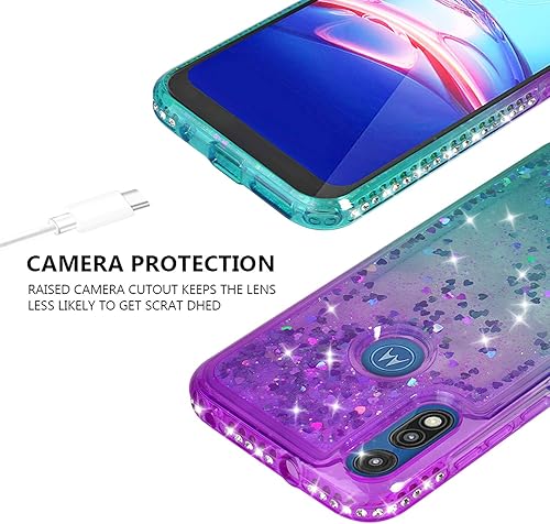Miniatura 5 de SOGA Funda compatible con Motorola Moto E7, con protector de pantalla de vidrio templado, cubierta de arena movediza líquida de diamante, linda