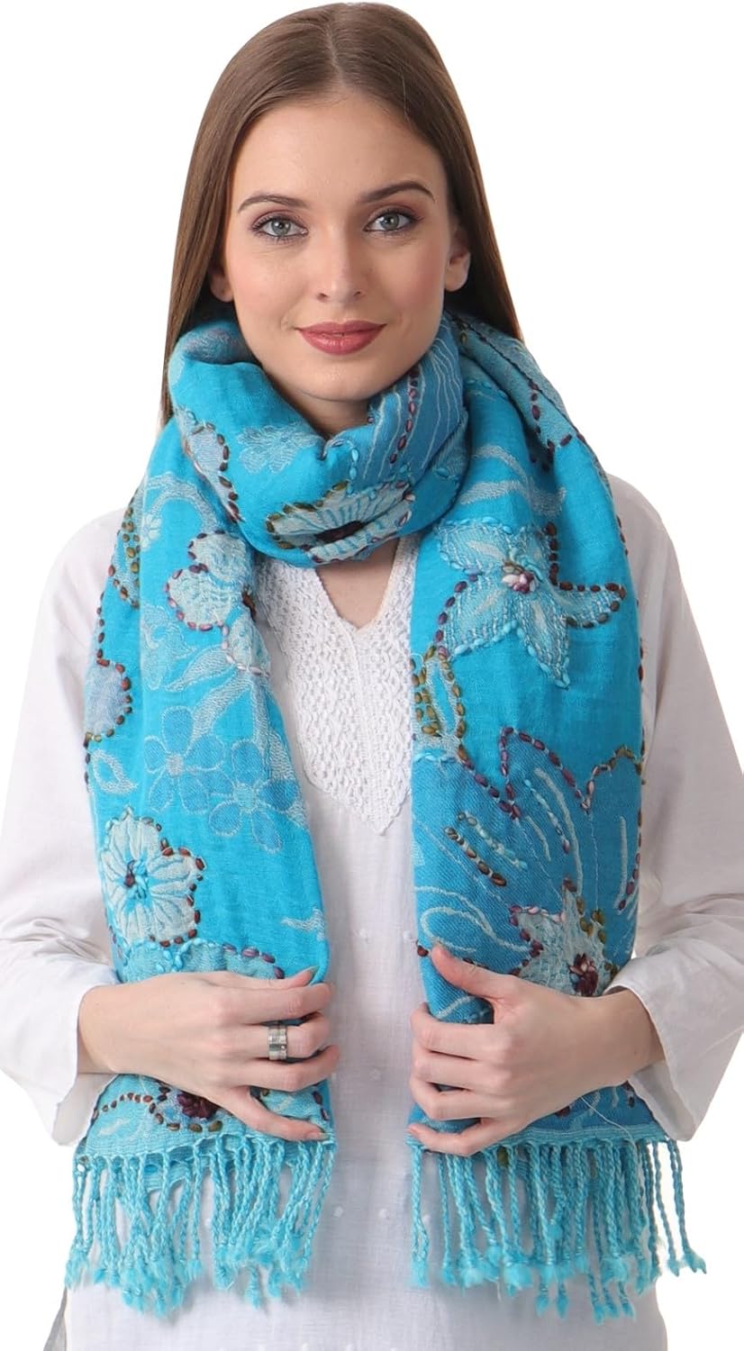 EH 100% LAMB WOOL THICK, HAND EMBROIDERED BEAUTIFUL PAISLEY & FLORAL LARGE, WARM PASHMINA, SCARF, STOLE, WRAP