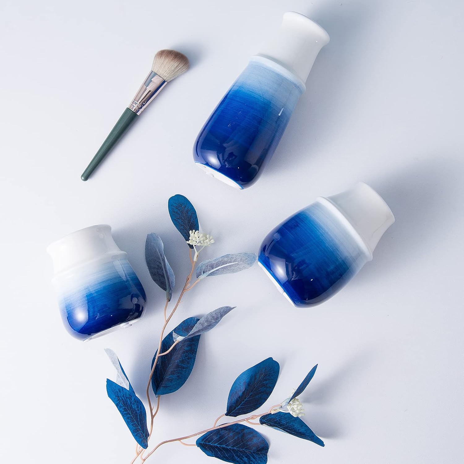 Pampas Grass Vase, Modern Farmhouse Decor,Blue Ceramic Vase for Home Decor Decorative Vase Boho Pottery Small Vase for Flowers Rustic Flower Vase for Centerpieces Pampas Grass,Navy Blue.