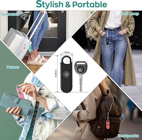 Miniatura 5 de Alarma de seguridad personal de 140 dB para mujeres, paquete de 3 llaveros de protección de alarma segura con luz estroboscópica y aviso de batería