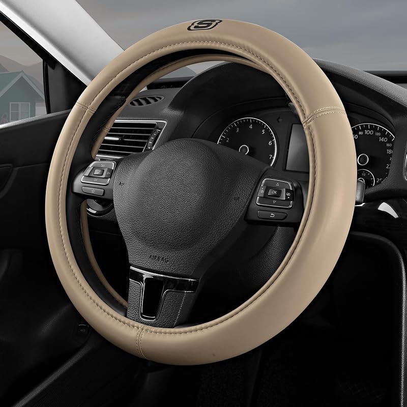 Capa para Volante Skechers em couro sintético com espuma Memory Foam, bege, para volantes de 36,8 a 38,1 cm