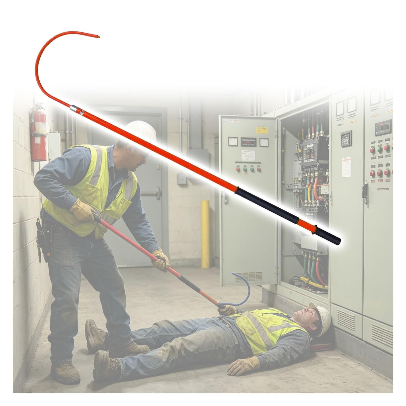Jyhhcys Red Insulated Rescue Hook For Electrical Safety, High Voltage Emergency Rescue Tool With Fiberglass Handle, Non-Conductive Utility Rescue Pole For Linemen Work(,1.5M(59In/4.9Ft)-35 Kv)