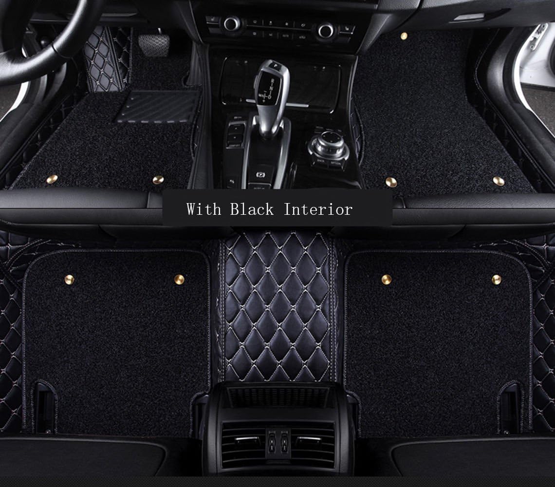Floor Mats Compatible with Mercedes ML Class ML320 ML350 ML400 ML500 2008-2011 - Double Layer Floor Carpets, All Weather & Season Floor Liner Floor Mat(Black and Gold Stitching)