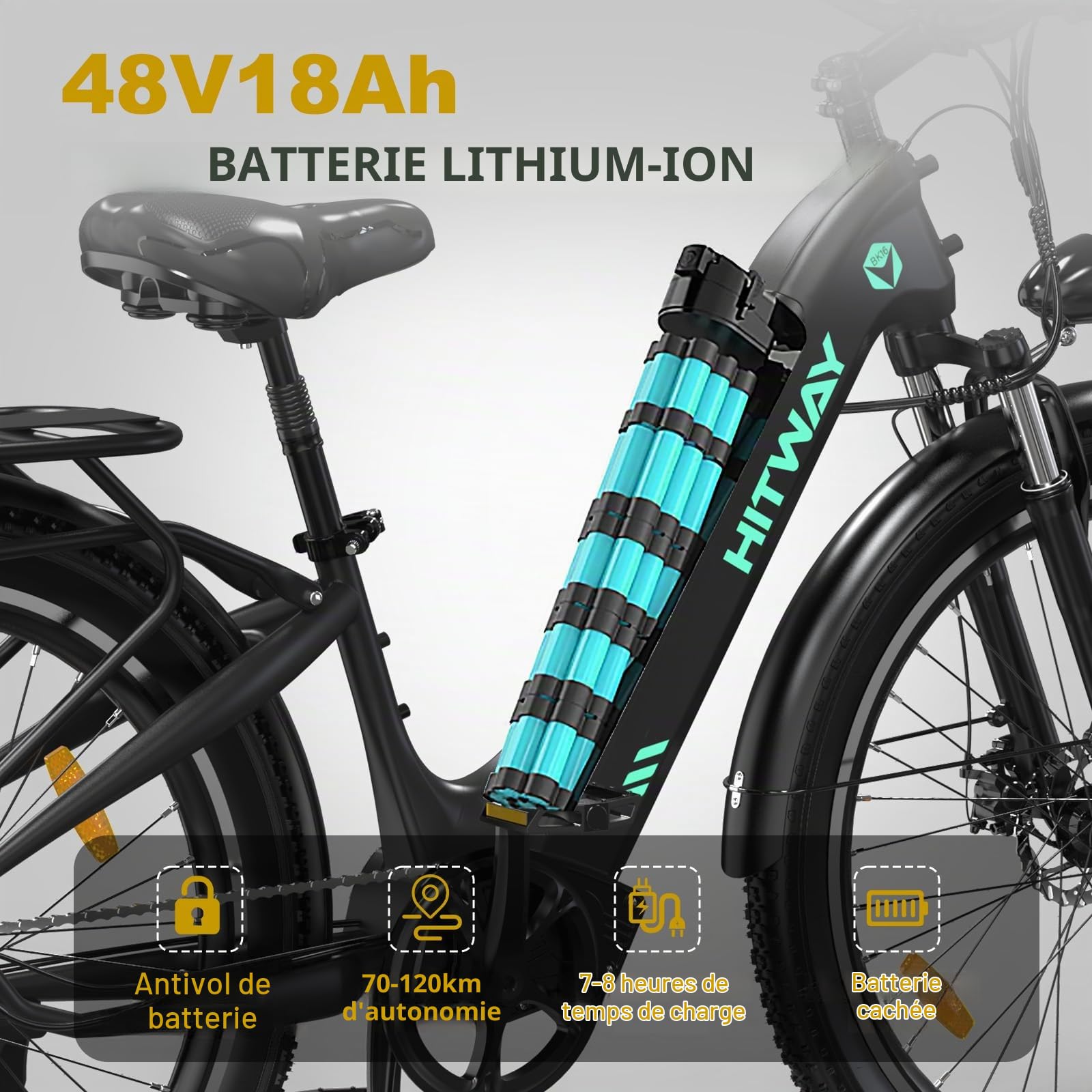 HITWAY 26X3.0 Vélo Électrique 250W City Cruiser E Bike 48V 18AH Batterie Amovible Max Range 55-80KM Electric Bike 7 Vitesse Vélo Électrique de Banlieue pour Adultes