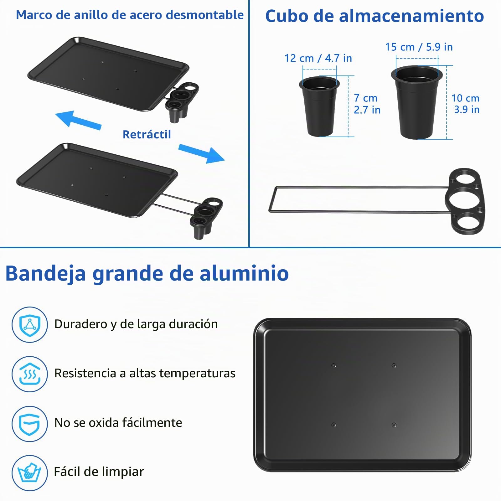 Carrito de bandeja de salón con plataforma de almacenamiento, aluminio con ruedas, altura ajustable