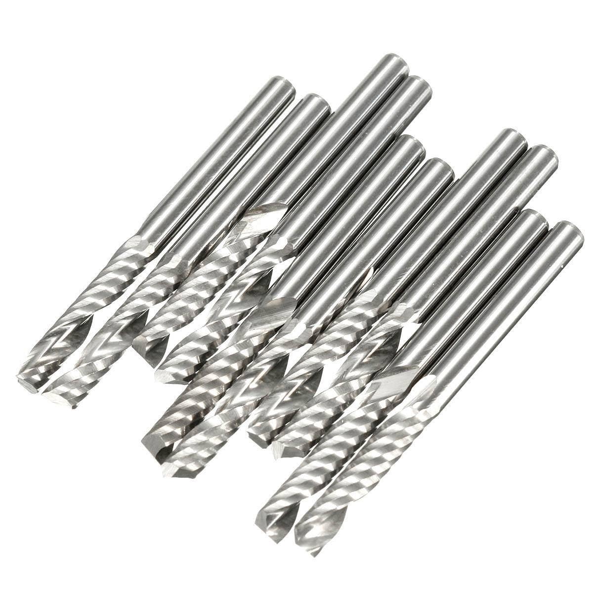 FCARUMIQP 10pcs 3.175mm Single-Flute End Mill .175 * 17 38mm Single Flute Carbide Spiral CNC Milling Cutter