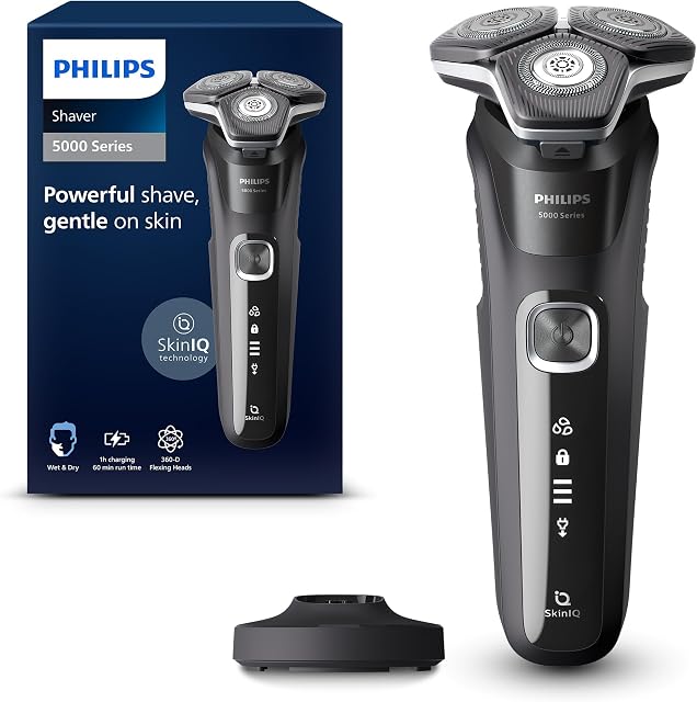 Philips Shaver Series 5000, Wet & Dry Electric Shaver, with SkinIQ Technology, Pop-up Trimmer, Charging Stand, Deep Black, Model S5898/25