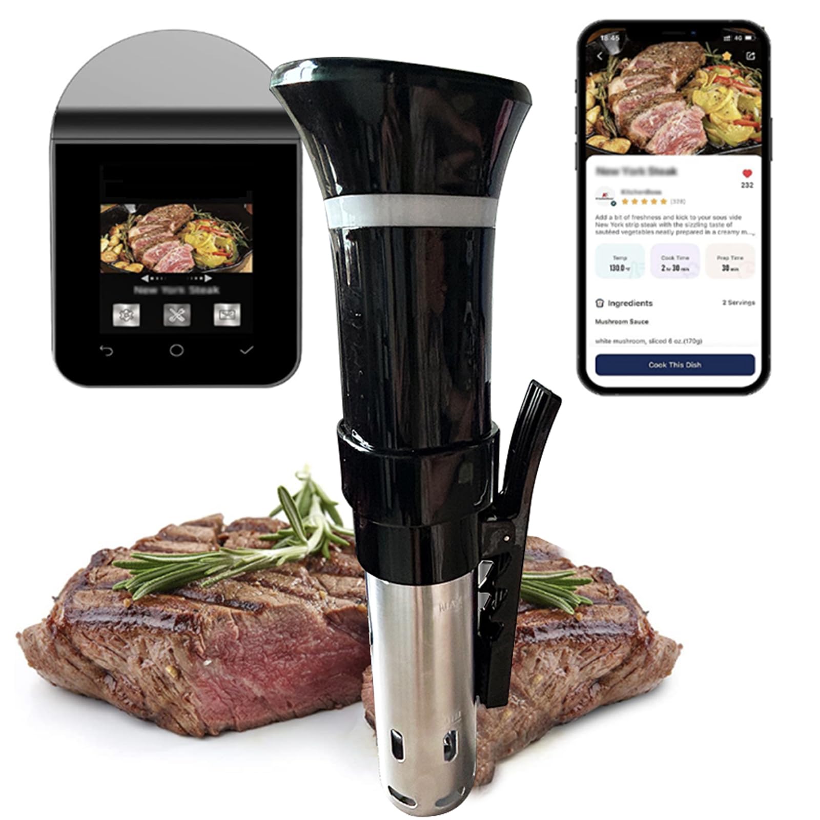 Cocina Sous Vide, circulador de inmersión térmica de 1100 W, máquina de precisión Sous Vide, calentamiento rápido con control de pantalla digital de temperatura y tiempo de receta, cocina precisa