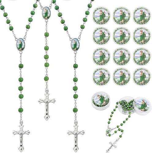 YRP Gifts - 12 piezas de recuerdos de fiesta de bautismo, rosario de madera perfumada blanca, guardián, ángel bebé, Nuestra Señora de Guadalupe San