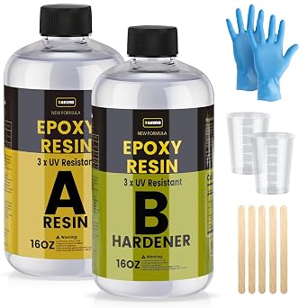 TAKIMO 32OZ 3X UV Resistant Crystal Clear Epoxy Resin Kit, 11 High Gloss | Non-Yellowing Formula, Bubble-Free, Self-Leveling, Art, Crafts, Jewelry, Casting, Coating and Tabletop Projects