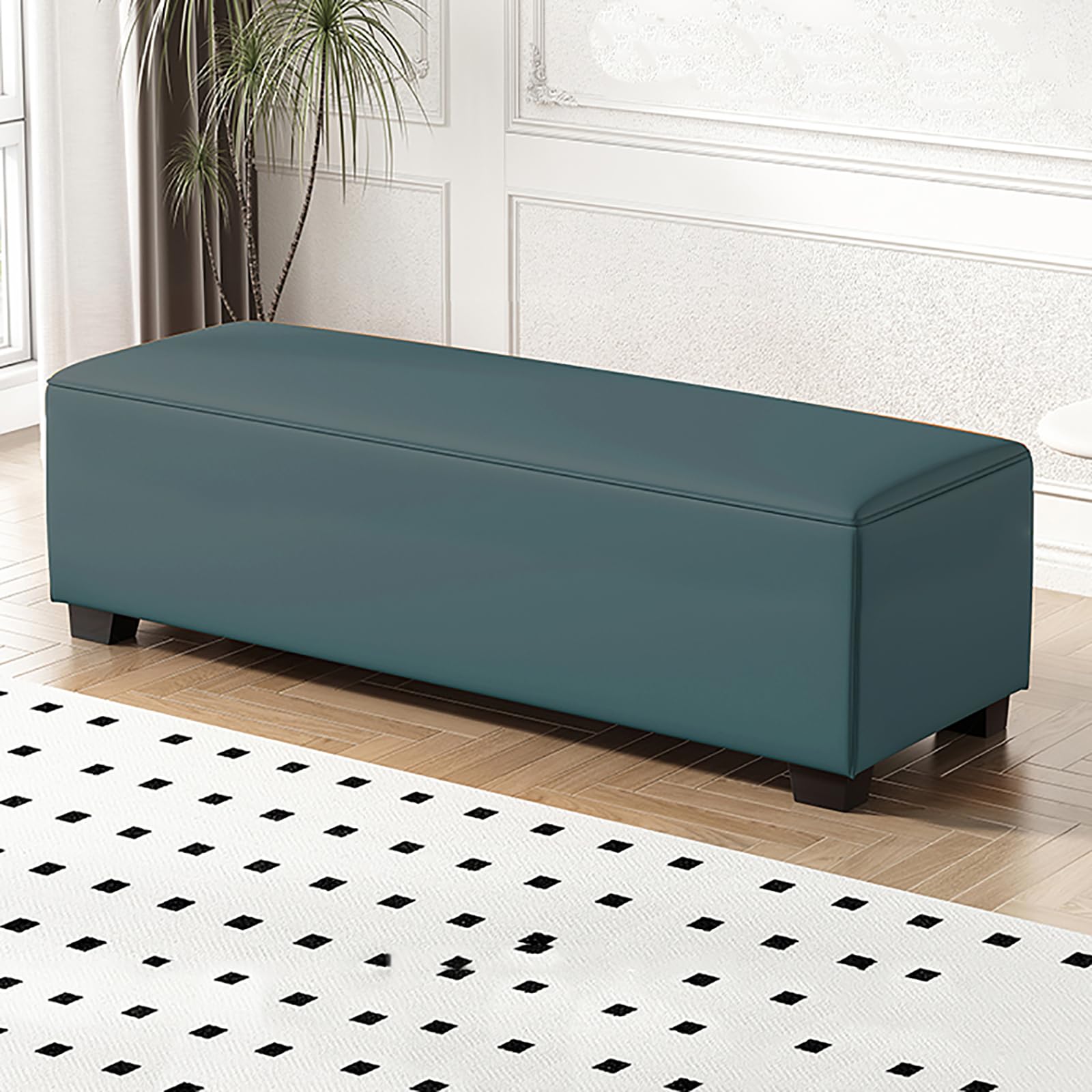 MSHGSKU Modern Storage Bench Multifunctional Padded Shoe Bench Faux Leather Footrest for Entryway Bedroom Living Room Hallway (100x40x40CM Lake Blue)