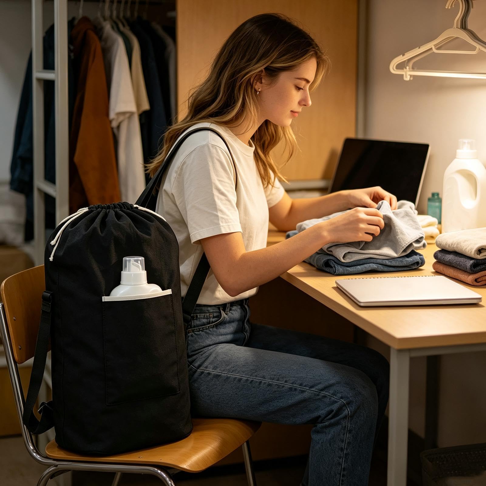 Studenten-Wäsche-Rucksack Waschbarer Canvas Schmutzwäsche-Organizer