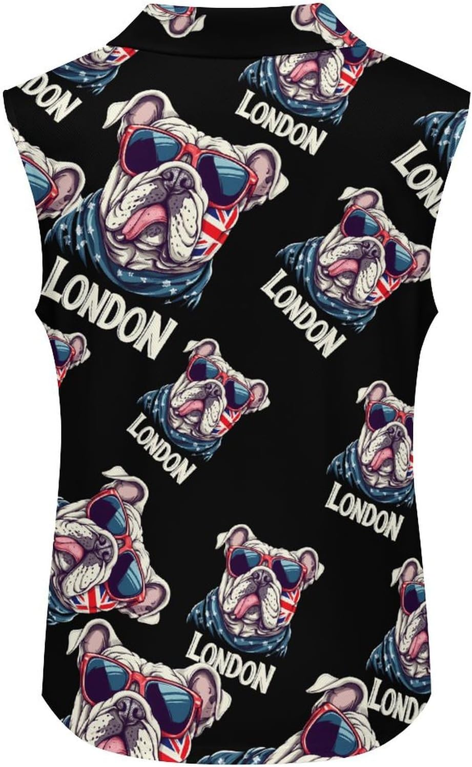 I Love London English Bulldog Eyesglasses Womens Golf Shirts Print Polo Shirt Sleeveless Tank Top Casual Work Blouses