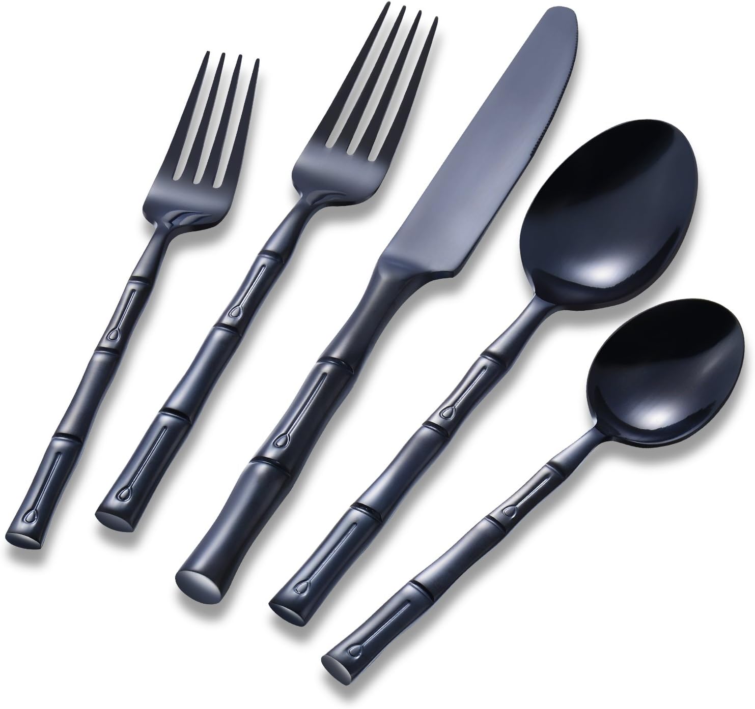 Flatasy Black Forge Bamboo Mirror 20-Piece Flatware Set,Stainless Steel Wedding Cutlery Dinnerware,Service for 4