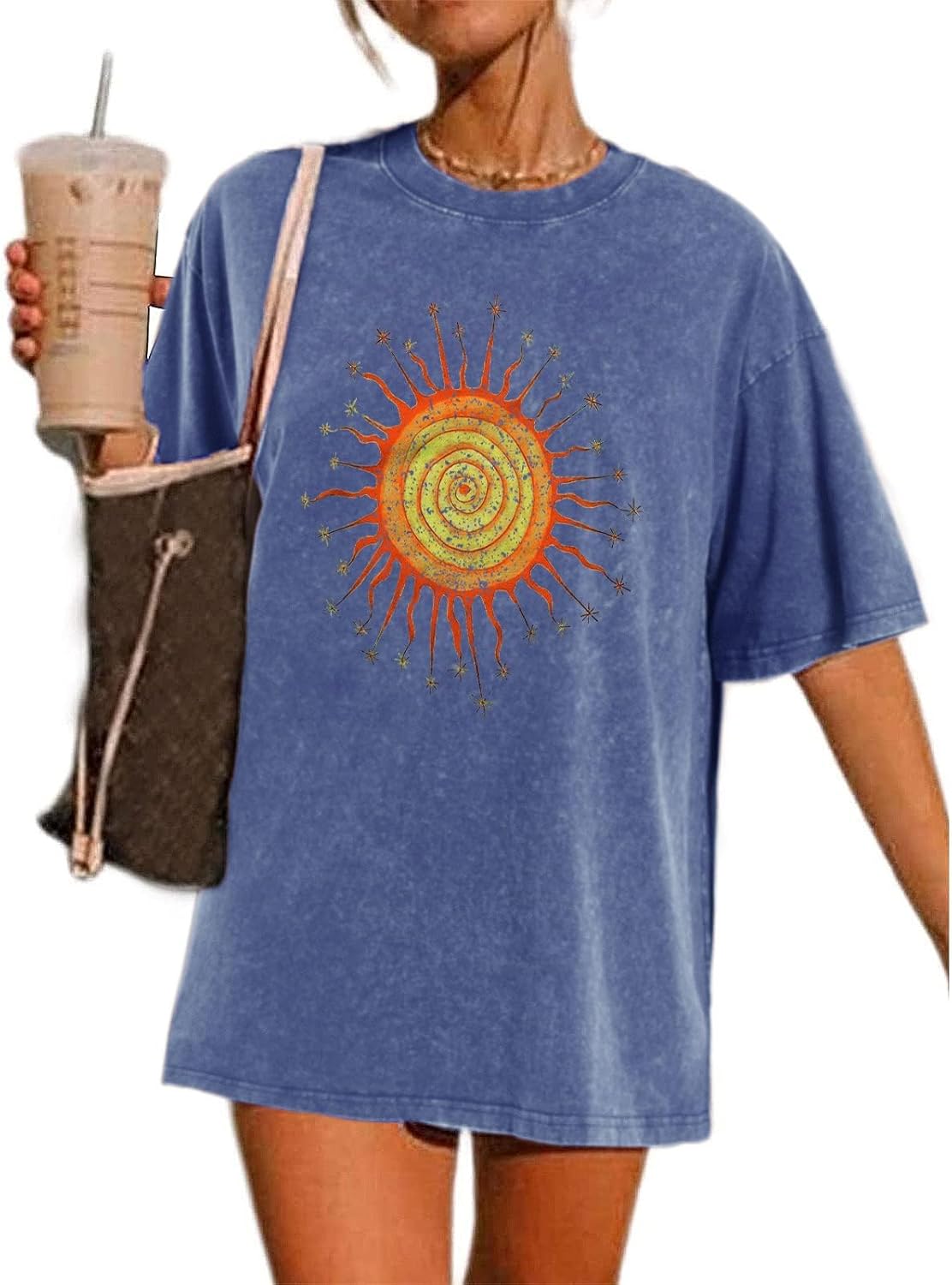 Vintage Oversized Sun Aesthetic Graphic Tees Distressed Band T Shirts for Women Boyfriend Baggy Casual Shirt Tops