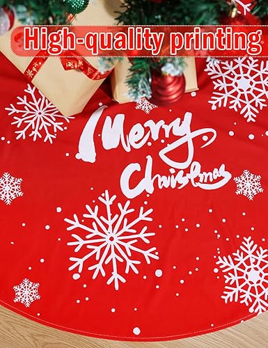 Miniatura 31 de Falda de árbol de Navidad de 48 pulgadas, falda roja de árbol de Navidad de felpa suave con lindas faldas de árbol de Navidad de reno blanco de Papá