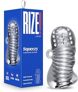Blush Rize! Squeezy 4.5" Male Masturbator Stroker - Penis Sleeve w/Multi-Textured Pleasure Stroking Chambers, Realistic Feel Pocket Pussy Squeezable Masturbation Cup - Adult Sex Toy for Men - (Clear)