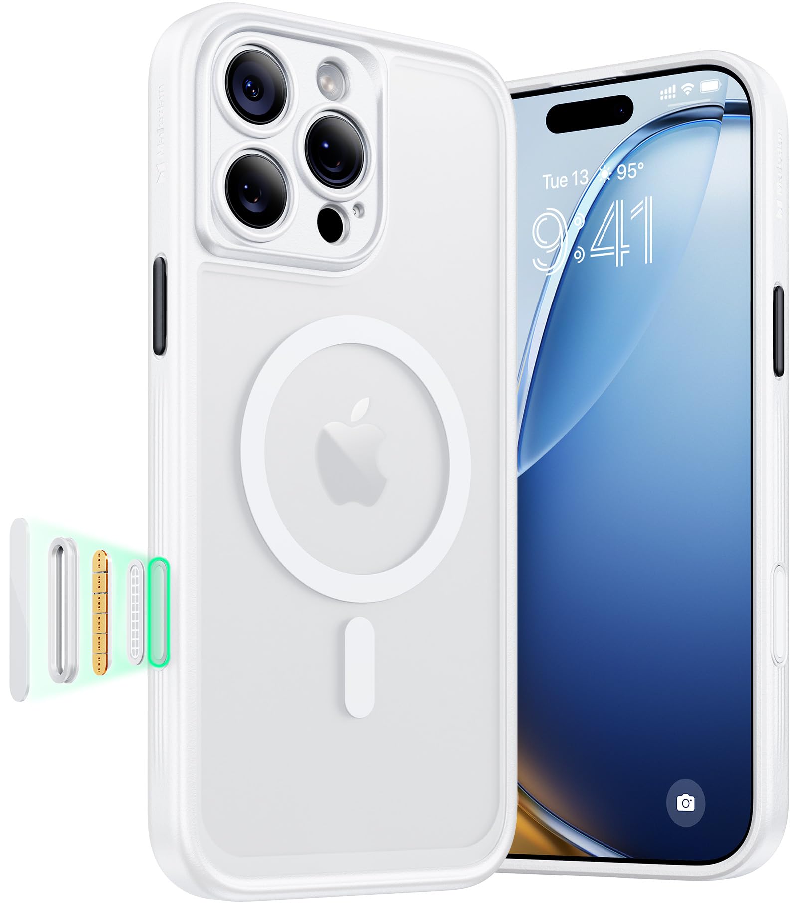 Maledan Magnetic for iPhone 16 Pro Max Case - Stain-Resistant Anti-Yellowing Phone Case Compatible with MagSafe, Camera Control Military Drop Protection iPhone 16 Pro Max Bumper Cover StainGuard White