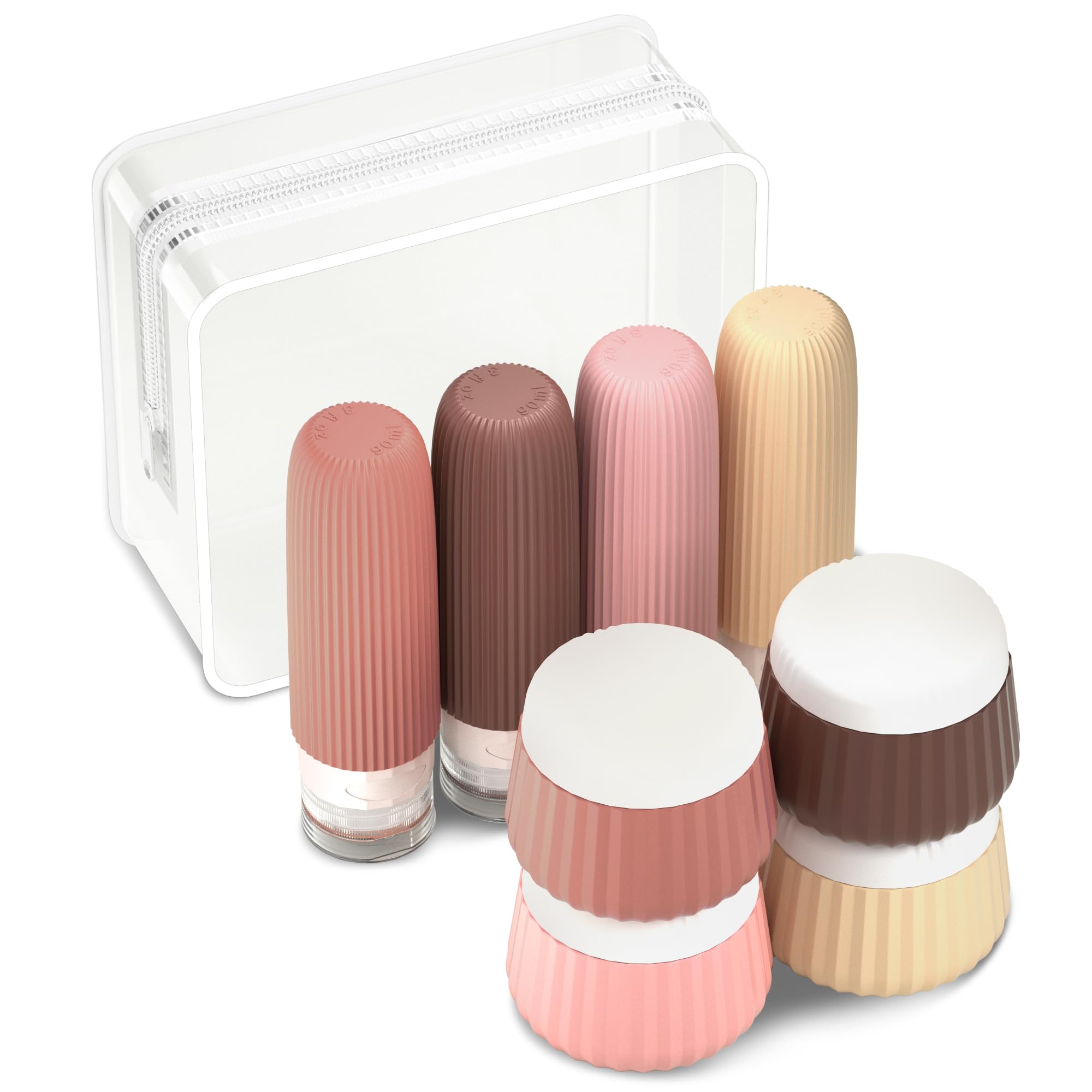 Gemice Travel Bottles - 8pcs TSA Approved Toiletries Containers, 90ml Silicone Cream Jars with Clear Bag, Leak Proof & Squeezable